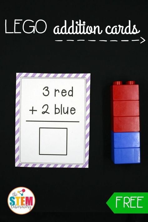 Awesome FREE Addition Cards for LEGOS. What a great way to teach kids about addition! Perfect math center for kindergarten, first grade or second grade. Lego Math, Prek Math, Homeschool Kindergarten, Math Addition, Math Methods, Homeschool Math, Math Stations, First Grade Math, Teach Kids