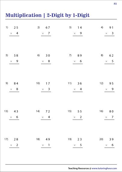 Multiplication Worksheets 2 Digit By 1 Digit, One Digit Multiplication Worksheet, Multiplication Worksheets Class 2, Two Digit By One Digit Multiplication, Double Digit Multiplication Worksheets, 2 Digit By 1 Digit Multiplication, Multiplication Worksheets Grade 1, Multiplication Worksheets 4th Grade, Multiplication Sums