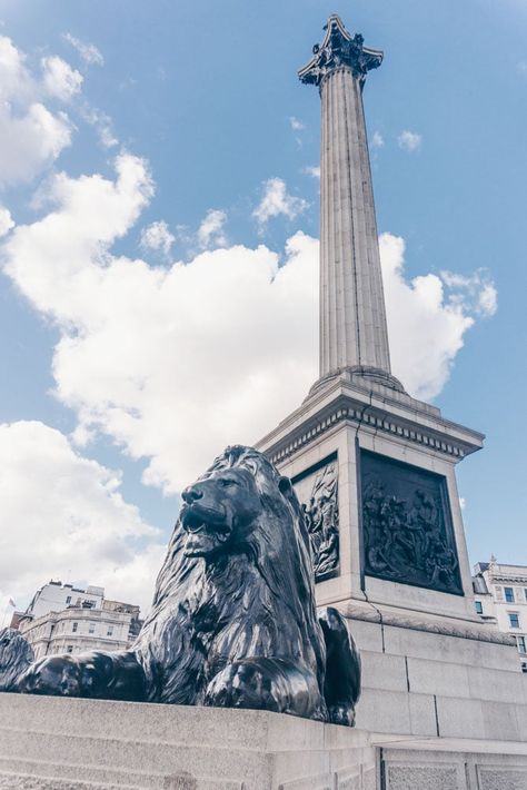 Trafalgar Square is one of those London sights you simply have to visit! With the National Gallery, The National Portrait Gallery, the famous lions, statues and fountains, it's one of the top things to do in London. Don't miss this packed guide to visiting Trafalgar Square - complete with London travel tips to seeing this iconic London sight. #london #travel #UK #citybreak London I Places to Visit in London I What to See in London I London Sightseeing Trafalgar Square Lions, London Galleries, 5 Days In London, London In Spring, Places To Visit In London, Trafalgar Square London, London Sightseeing, Visiting London, London Sights