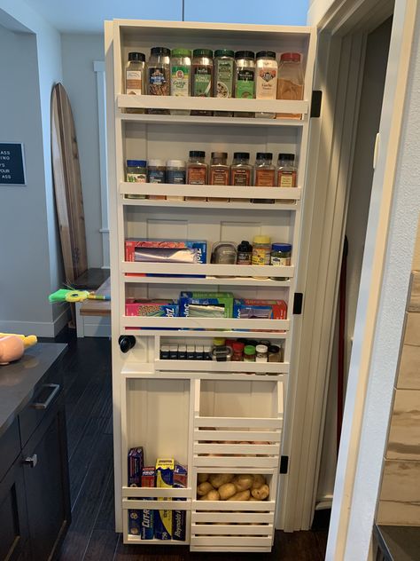 Over The Door Spice Rack, Light Above Kitchen Table, Pantry Door Rack, Pantry Spice Rack, Pantry Door Spice Rack, My Dream Home Kitchen, Spice Rack Uses, Freezer Room, Canned Good Storage