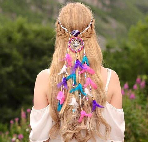 Treat Damaged Hair, Distress Signal, Dream Catcher Decor, Bohemian Headband, Estilo Hippie, Feather Headband, Feathered Hairstyles, Diy Hair Accessories, Dreamcatchers