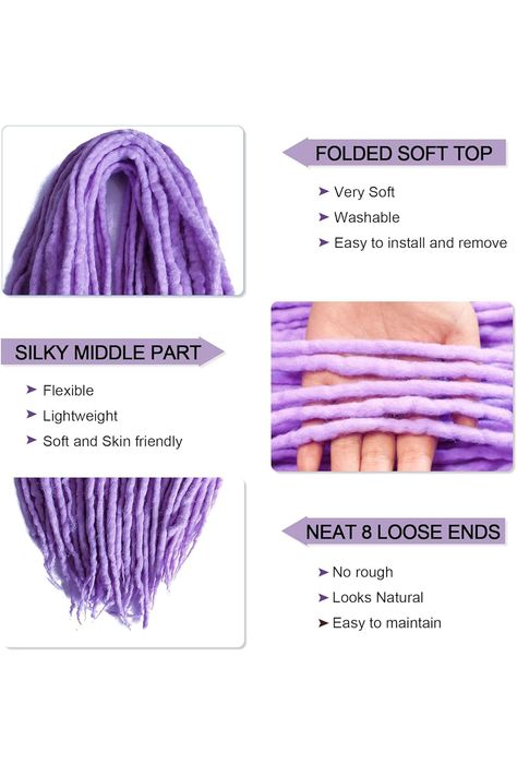 Lavender Purple Dreadlock Extensions 22Inches Wool Hippie Single Double Ended Dreads Extensions DE Ends 15 Strands Handmade Locs Extensions Reggae Style Crochet Hair for Women Lavender Extensions, Purple Dreadlocks, Purple Hair Extensions Clip In, Purple Dreads, Reggae Style, Double Ended Dreads, Loc Extensions, Dread Extensions, Dreadlock Extensions