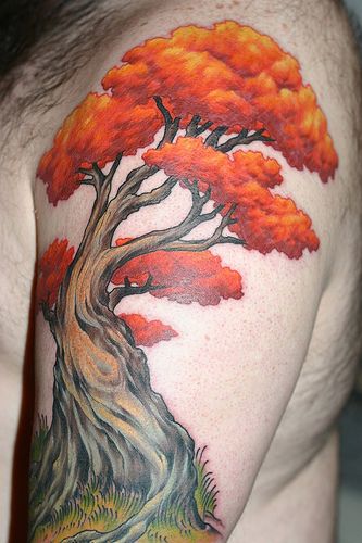 Tree Tattoo Color, Bonsai Tree Tattoos, Oak Tree Tattoo, Scene Tattoo, Tattoo Pics, Tree Tattoo Designs, Tree Of Life Tattoo, Best Sleeve Tattoos, Best Friend Tattoos