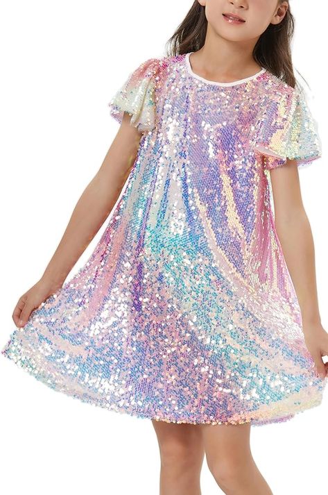 Amazon.com: Girls Sequin Dress Shiny Short Flutter Sleeve Midi Sparkly Party Dress with Hairbow-X-Large Pink : Clothing, Shoes & Jewelry Colorful Sequin Dress, 80s Dress Up, Lover Costume, Swiftie Birthday, Shimmering Dress, Nutcracker Party, Sequin Costume, Grad Photography, Sparkly Party Dress