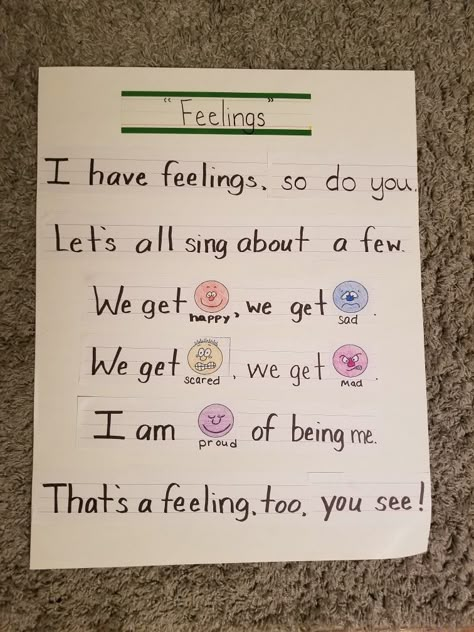 Feelings Poem Feelings Poem Preschool, Today I Feel Silly Book Activities, Emotions Songs Preschool, Feelings Unit Preschool, Feelings Songs Preschool, Preschool Feelings Theme, Wemberly Worried Activities Preschool, Toddler Feelings Activities, Feelings Lesson Plans Preschool