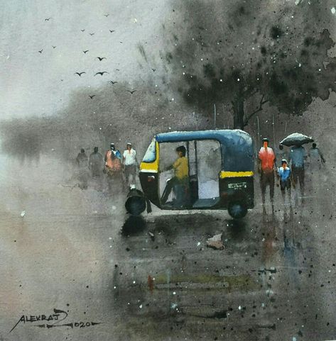 Monsoon Season Drawing, Figure Composition Drawing, Human Figure Composition, Human Composition, Figure Composition, Composition Drawing, Paintings Nature, Colour Drawing, Monsoon Season