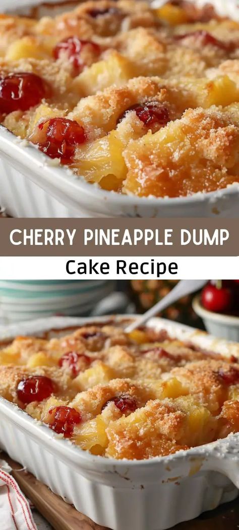 Easy Cherry Pineapple Dump Cake Recipe Pineapple Dessert Easy, Pineapple Dump Cake Recipe, Cherry Pineapple Dump Cake, Pineapple Dump Cake, Cherry Dump Cake Recipe, Easy Dump Cake Recipe, Pineapple Cake Recipe, Pineapple Dessert Recipes, Dump Cake Recipe