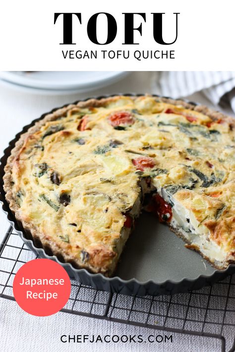 You don't need meat, eggs or dairy products to make a tasty quiche. This is Vegan Tofu Quiche made with tofu and plenty of vegetables for filling.#vegan#tofu#quiche#healthy#japaneserecipe Japanese Tofu Recipes, Quiche Healthy, Tofu Quiche, Spinach Tofu, Japanese Tofu, Healthy Japanese Recipes, Japanese Vegan, Recipe With Spinach, Quiche Vegan