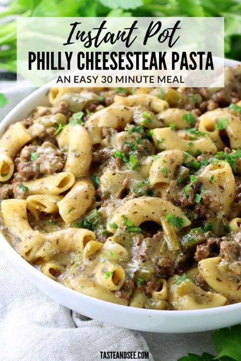 Philly Cheesesteak Pasta, Cheesesteak Pasta, Beef Recipe Instant Pot, Instant Pot Pasta Recipe, Elbow Pasta, Best Instant Pot Recipe, Philly Cheesesteak, Beef Stock, Provolone Cheese