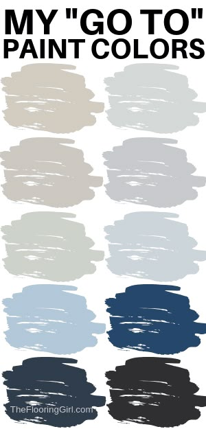 My go to paint colors. These 18 colors tend to work in almost every home. Check out my best picks, pending on your shade preference - gray, greige, beige, white, blue, green, navy, black. The best and most versatile shades for each. #painting #colors #paintshades #homedecor Greige With Blue Undertones, Navy And Grey Paint Scheme, Colors That Go With Hale Navy, What Colors Go With Navy Blue, Craft Room Paint Colors, Dakota House, Navy Paint Colors, Navy Blue Paint, Mahone Bay