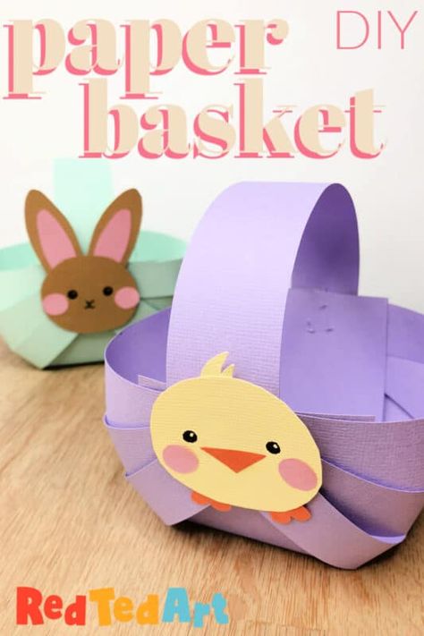 How to make a simple paper basket for Easter - Red Ted Art Easter Egg Basket Diy, Easter Bunny Basket Craft, Diy Easter Crafts For Kids, Paper Easter Basket, Simple Easter Baskets, Easter Baskets To Make, Creative Easter Baskets, Easter Basket Crafts, Easter Paper Crafts