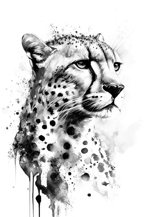 Geometric Cheetah Tattoo, Bob Cat Tattoo, Cheetah Tattoo Men, Cheetah Back Tattoo, Cheetah Face Tattoo, Cheetah Tattoo Design, Tattoo Cheetah, Cheetah Tattoos, Panther Sketch