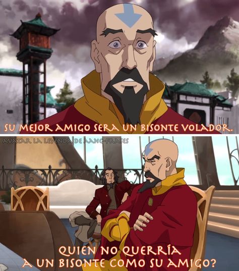 Pobre Tenzin a mi si me encantaria tener un bisonte como amigo jaja Aang, Avatar, Comic Books, Comic Book Cover, Comics, Book Cover, Memes, Books, Movie Posters