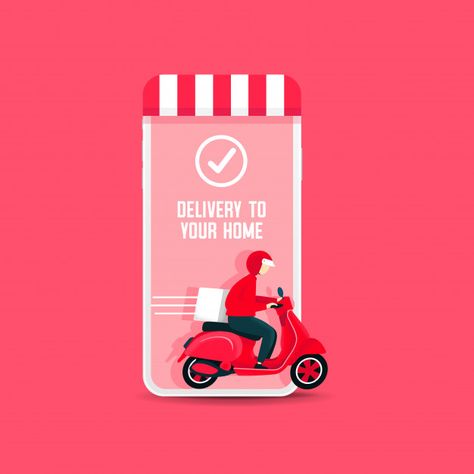 Delivery man riding a scooter out of the... | Premium Vector #Freepik #vector #food #business #technology #phone Supermarket Logo, Riding Scooter, Business Marketing Design, Logo Online Shop, Pharmacy Design, Food Poster Design, Online Logo, App Logo, Graphic Design Tutorials