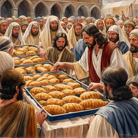 The miracle of Jesus feeding the 5000 is a powerful demonstration of his compassion, provision, and ability to work miracles. In this well-known story... -  #Crowd #Feeding #Hungry Jesus Feeding The 5000, Feeding The 5000, Feeding Of The 5000, Feeding The Hungry, Miracles Of Jesus, Wallpaper Abstract, Country Music Stars, Food Images, Find Recipes