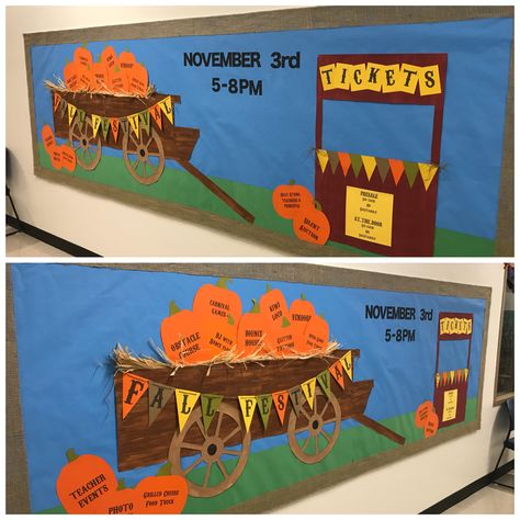 Fall Festival Bulletin Board Fall Festival Bulletin Board Ideas, School Fall Festival, Elementary Bulletin Boards, Pta Ideas, Fall Ball, Library Bulletin Boards, Church Bulletin Boards, Festival 2024, School Cafeteria