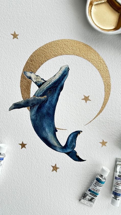 Patricia Muriel 🐋🌙 | ⭐️Humpback Whale & Calf painting process! Trying out this amazing watercolor set from @emooqiofficial ❤️ Totally recommend for… | Instagram Watercolor Whales, Humpback Whale Drawing, Whale Watercolor, Wale Watercolor Paintings, Watercolor Sea Animals, Watercolor Whale Tutorial, Humpback Whale Art, Water Color Art, Whale Shark Watercolor Paintings