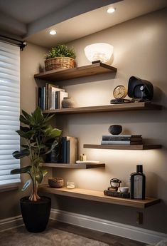 Girl Apartment Decor, Simple Ornaments, Floating Shelves Bedroom, Floating Shelves Living Room, Cozy Living Room Design, Bookshelves In Bedroom, Brown Rooms, Pinterest Room Decor, Ideas Casa