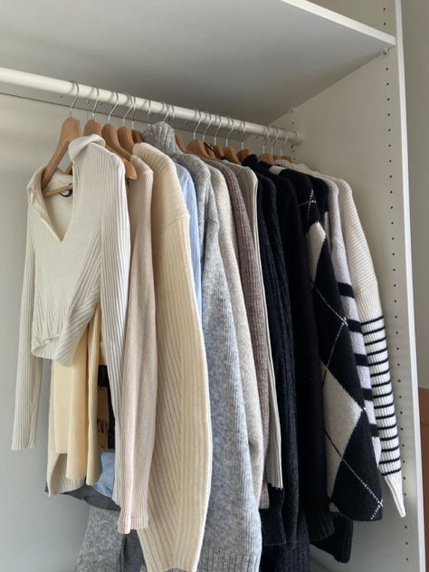 Fall aesthetic closet for autumn 2022 Core Closet Essentials, Clean Closet Aesthetic, Fall Closet Organization, Capsule Wardrobe Aesthetic, Productive Era, Fall Fits Aesthetic, Comfy Apartment, Neat Closet, Aesthetic Closet