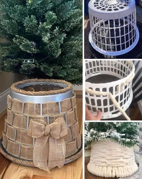 Christmas Tree Base, Tree Base, Dollar Tree Christmas, Cute Christmas Tree, Christmas Tree Stand, Clothes Basket, Christmas Baskets, Tree Stand, Christmas Deco