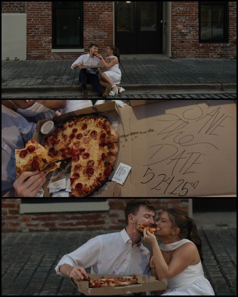 Pizza Shop Photoshoot, Couple Pizza Photoshoot, Pizza Shop Engagement Photos, Engagement Photos With Food, Pizza Couple Photoshoot, Pizza Engagement Photos, Food Engagement Photos, Pizza Engagement Pictures, Save The Date Couple Photos