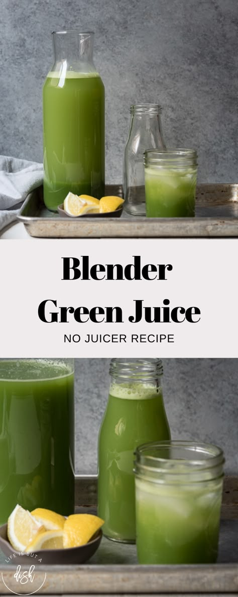 Juicing With A Blender Recipes, Green Juice Recipes For Gut Health, Green Drink Healthy, Green Vegetable Juice Recipes, Easy Juicing Recipes Simple, Blender Juicing Recipes, Blended Green Juice, Green Juice Without Juicer, Juices In Blender