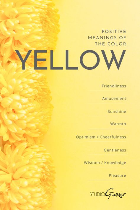 All colors have meanings and associations behind them. Here is a list of the top positive connotations for the color yellow, the cheeriest of colors. Click through to read more about the history of how yellow has been used, as well as neutral and negative meanings behind yellow. #colormeanings #branding #colortheory Yellow Meaning Colour, The Color Yellow Meaning, Yellow Meaning, Hobbies List, Color Magick, Yellow Inspiration, Colors Meaning, Yellow Quotes, Liquid Sunshine