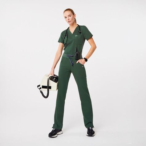 Women's British Racing Green Scrubs · FIGS Green Scrubs Outfit, Medical Scrubs Outfit, Cargo Scrub Pants, Green Scrubs, Leg Yoga, Scrubs Outfit, British Racing Green, Medical Outfit, Scrub Jackets