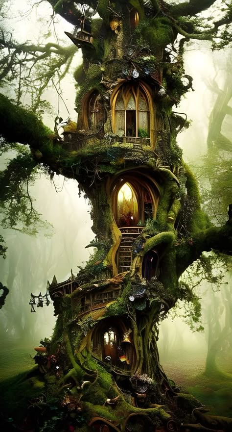 A tree we call home by RexRegis @RexRegis the winner of Daily Challenge #128 Trees - AI generated artwork made with NightCafe Creator via @NightcafeStudio #NCDailyChallenge #aiart #nightcafe #digitalart Enchanted Tree House, Kitchen Interior Ideas, Fairytale Houses, Tree Town, Beautiful Tree Houses, Magical House, Cool Tree Houses, Fantasy Forest, Fantasy House