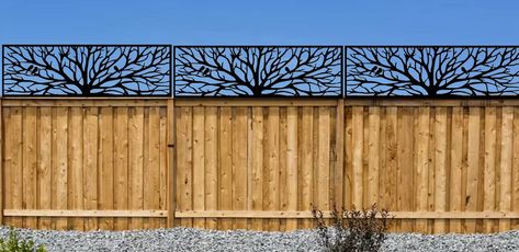 Fence Topper - Etsy Outdoor Garden Decor Ideas, Hog Wire Fence, Decorative Garden Fence, Family Tree Wall Decor, Outdoor Metal Art, Marine Paint, Decorative Garden Fencing, Fence Toppers, Metal Tree Wall Art