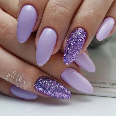 Purple Gel Nails, Purple Glitter Nails, Nails With Glitter, Purple Acrylic Nails, Solid Color Nails, Purple Nail Designs, Purple Acrylic, Unique Acrylic Nails, Prom Nails