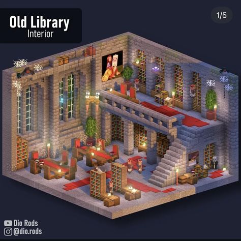 Minecraft Library Design, Survival Minecraft, Minecraft Building Blueprints, Grand Library, Minecraft Kingdom, Mc Builds, Library Interior, Minecraft Interior, Minecraft Interior Design