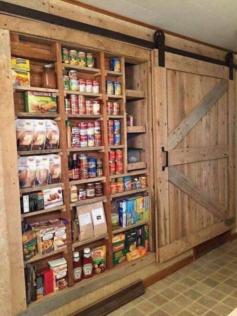 Amazing Pantries, Pantry Armoire, Bin House, Barn Door Pantry, Koti Diy, Space Organization, Stair Rail, Addition Ideas, Rustic Kitchen Cabinets