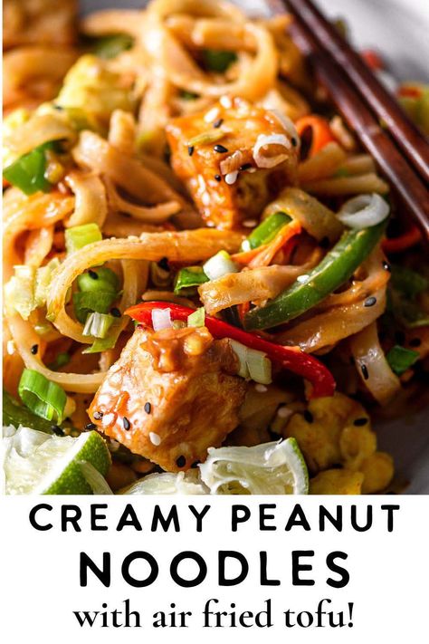 Vegan Rice Noodle Recipes, Vegan Rice Noodle Dishes, Peanut Butter Tofu Stir Fry, Vegan Peanut Noodles, Tofu Peanut Bowl, Vegetarian Peanut Noodles, Rice Noodle Peanut Sauce Stir Fry, Peanut Noodles With Tofu, Tofu Peanut Noodles