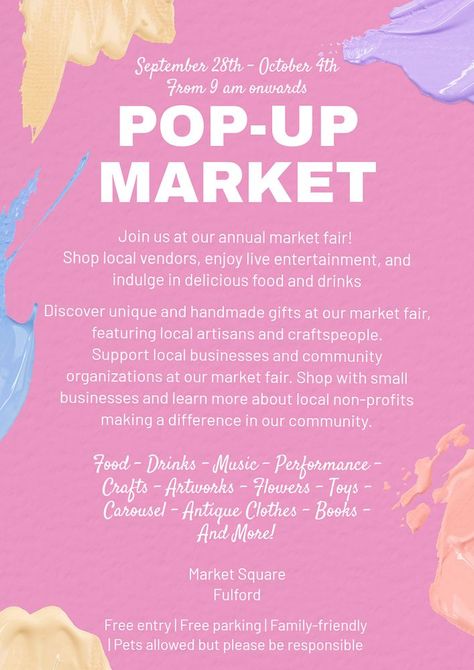 Poster Food, Market Poster, Pop Up Market, Community Organizing, Live Entertainment, Local Artisans, Free Design Resources, Poster Template, Creative Studio