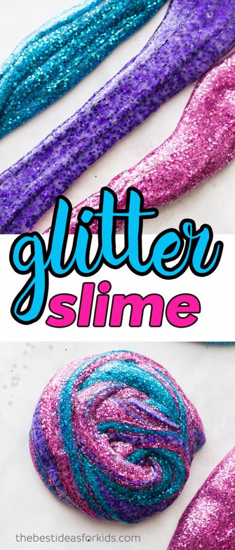 Glitter Slime Recipe for Kids Slime With Contact Solution, Glitter Slime Recipe, Mermaid Slime, Clear Glue Slime, Borax Powder, Slime Ingredients, How To Make Glitter, Recipe For Kids, Glitter Slime