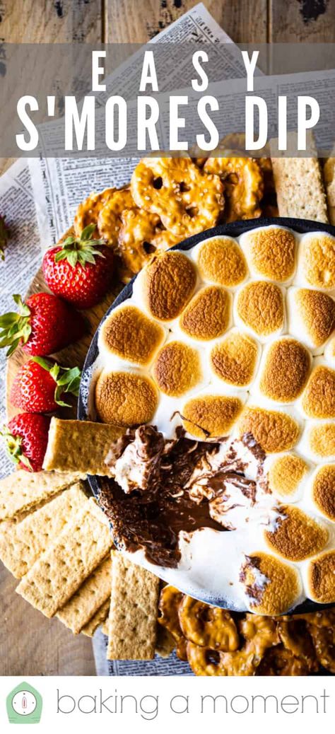 Smores Dip Recipe, Marshmallow On A Stick, Smores Dip, Smores Dessert, Homemade Graham Crackers, Indoor Party, Chocolate Marshmallow, Food Ideas Summer, Lake Food Ideas