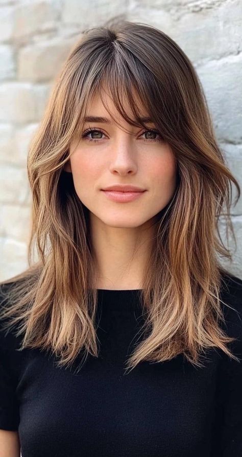 Straight Hair With Fringe Bangs, Cheek Length Curtain Bangs, Medium Haircut With Face Framing, Oval Face Curtain Bangs, Face Shaping Bangs, Mid Length Hair With Long Bangs, Natural Curtain Bangs, Medium Hair With Fringe, Face Framing Layers With Bangs Medium