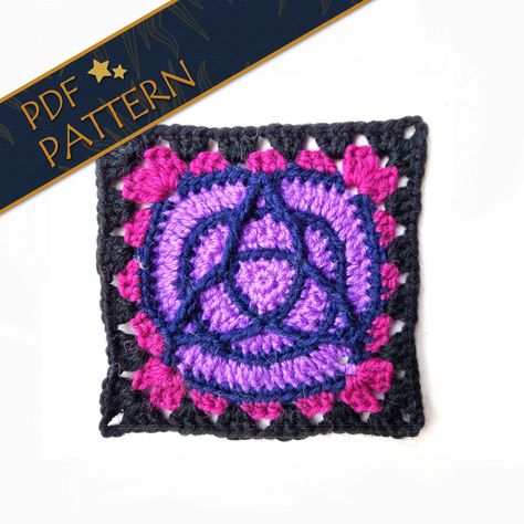 Pentacle Granny Square, Pentagram Granny Square, Wicca Crochet, Wiccan Crochet, Granny Game, Witch Crochet, Triquetra Symbol, Modern Day Witch, Square Crochet Pattern