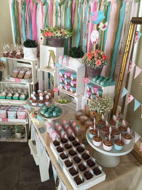 Beautiful Vintage Natalia's Baptism | CatchMyParty.com Baptism Party Ideas, Spring Party Decorations, Baby Shower Candy Bar, Girl Bday Party, Bday Party Theme, Ballerina Party, Snack Table, Baby Minnie Mouse, Baptism Party