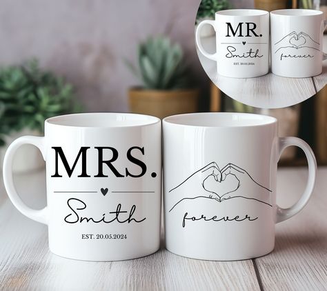 Mr and Mrs Mugs, 1st Anniversary Gift, His and Hers, 10 Year Anniversary, Bridal Shower Gift, Personalized Mugs, Just Married Mugs,Honeymoon Mug Sublimation Ideas, Custom Wedding Cups, Mr And Mrs Mugs, Mr Mrs Mugs, Bride Mug, Wedding Calendar, Engagement Mugs, Married Gift, Sublimation Ideas Projects Inspiration