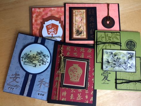 Asian Cards, Chinese New Year Card, Asian Painting, Scrapbook Art, Notecard Set, Japan Design, Card Sketches, Card Layout, Note Card