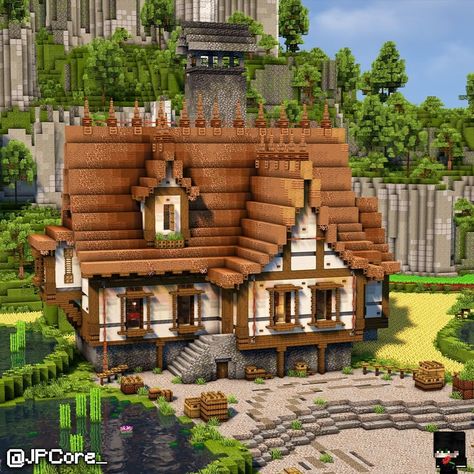 We finished this farm manor on stream and it was super fun! Hope to see more of you next time! Twitch link in my… | Instagram Minecraft Terrace Ideas, Minecraft Watermill House, Minecraft Farming Village, Flower Farm Minecraft, Medieval Farm Minecraft, Minecraft Countryside, Minecraft Smithing House, Minecraft Wool Farm, Minecraft Aesthetic Farm