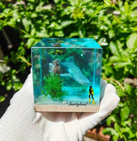 Resin Fish Tank, 3d Underwater, Resin Ocean Art, Resin Night Light, Gifts For Scuba Divers, Resin Diorama, 3d Fish, Baby Cartoon Drawing, Resin Decoration