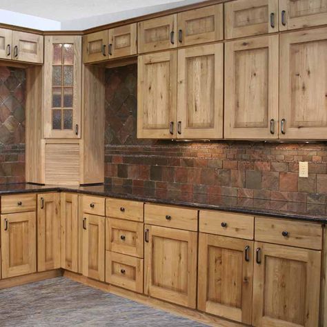 Rustic Oak with pale stain and brown glaze Barn Wood Cabinets, Backsplash White, Rustic Farmhouse Kitchen Cabinets, Grey Hardwood, White Countertop, Corner Nook, Rustic Kitchen Cabinets, Kabinet Dapur, Farmhouse Kitchen Cabinets