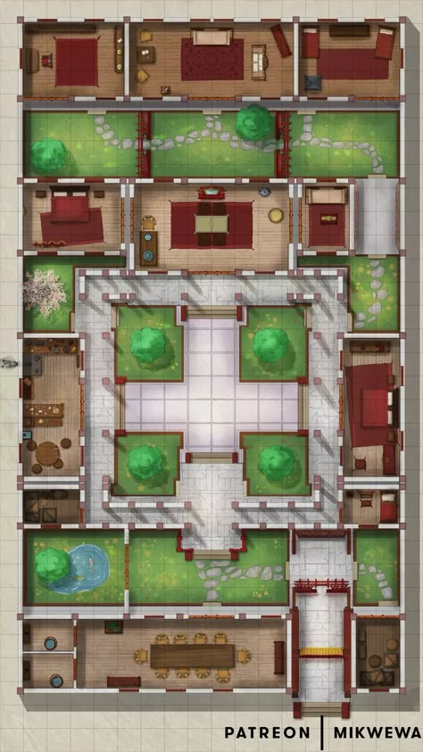 Mansion Battlemap, Japanese Courtyard House, Mansion Houses, Traditional Chinese House, Courtyard Houses, Chinese Courtyard, Chinese House, China Architecture, Japanese Style House