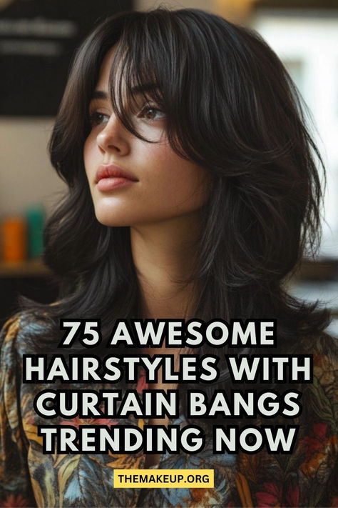 75 Awesome Hairstyles With Curtain Bangs Trending Medium Curtain Bangs Hair With Layers, Medium Length Wavy Hair Curtain Bangs, Curled Bangs Hairstyles, Short Haircuts For Women With Curtain Bangs, Deep Curtain Bangs, Bob Hair Curtain Bangs, Curtain Bangs And Ponytail, Shaggy Long Hair Curtain Bangs, Shaggy Layers With Curtain Bangs