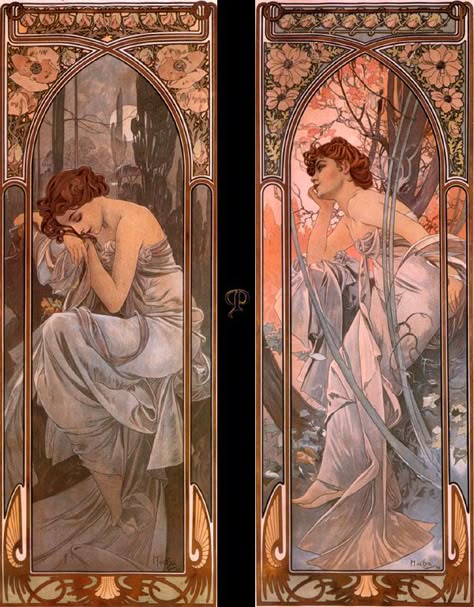 Alphonse Mucha Paintings                                                                                                                                                                                 More Art Nouveau Modern, Alfons Maria Mucha, Art Nouveau Mucha, Women In Art, Art Amour, Illustration Art Nouveau, Alphonse Mucha Art, Design Art Nouveau, Mucha Art