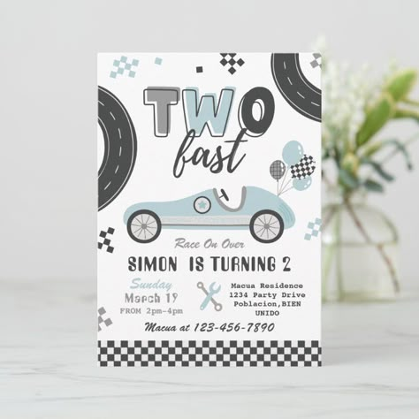 Racing First Birthday, Two Fast Invitation, Two Fast Birthday Invitation, Birthday Party Planning Checklist, Two Fast Birthday Party, Racing Birthday, Two Fast Birthday, 2nd Birthday Party For Boys, Party Planning Checklist