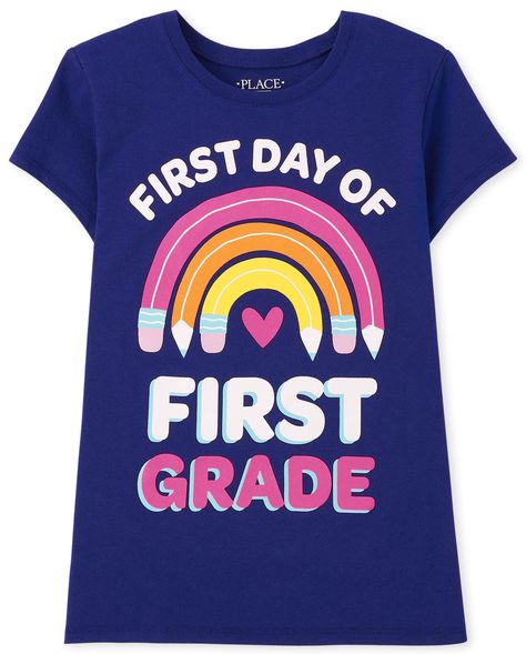 PRICES MAY VARY. 100% Cotton Imported Pull On closure Machine Wash GRAPHIC T-SHIRT — A classic, comfortable fit with graphics she'll love FABRIC — Made of 100% cotton jersey DESIGN — Features a rib-knit crew neck, short sleeves and 'First Day Of First Grade' with pencil rainbow graphic design at front STYLE — Pair with her favorite leggings, shorts and skorts for an easy, everyday look THE CHILDREN'S PLACE — We offer a huge selection of kid's clothing! Shop us for jeans, shorts, leggings, chinos Rainbow Graphic Design, Girl Reading, Jersey Design, Childrens Place, First Grade, Favorite Shirts, Short Girls, Cute Shirts, First Day